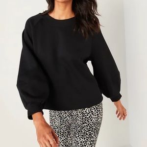 French Terry Balloon Blousson Sleeve Sweatshirt, Black, L